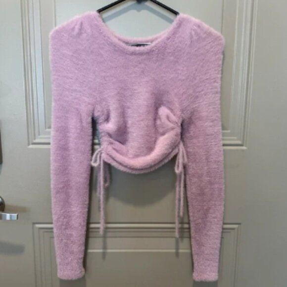 NWT For Love & Lemons Fuzzy Purple Ruched Sweater Size XXS - Picture 1 of 4